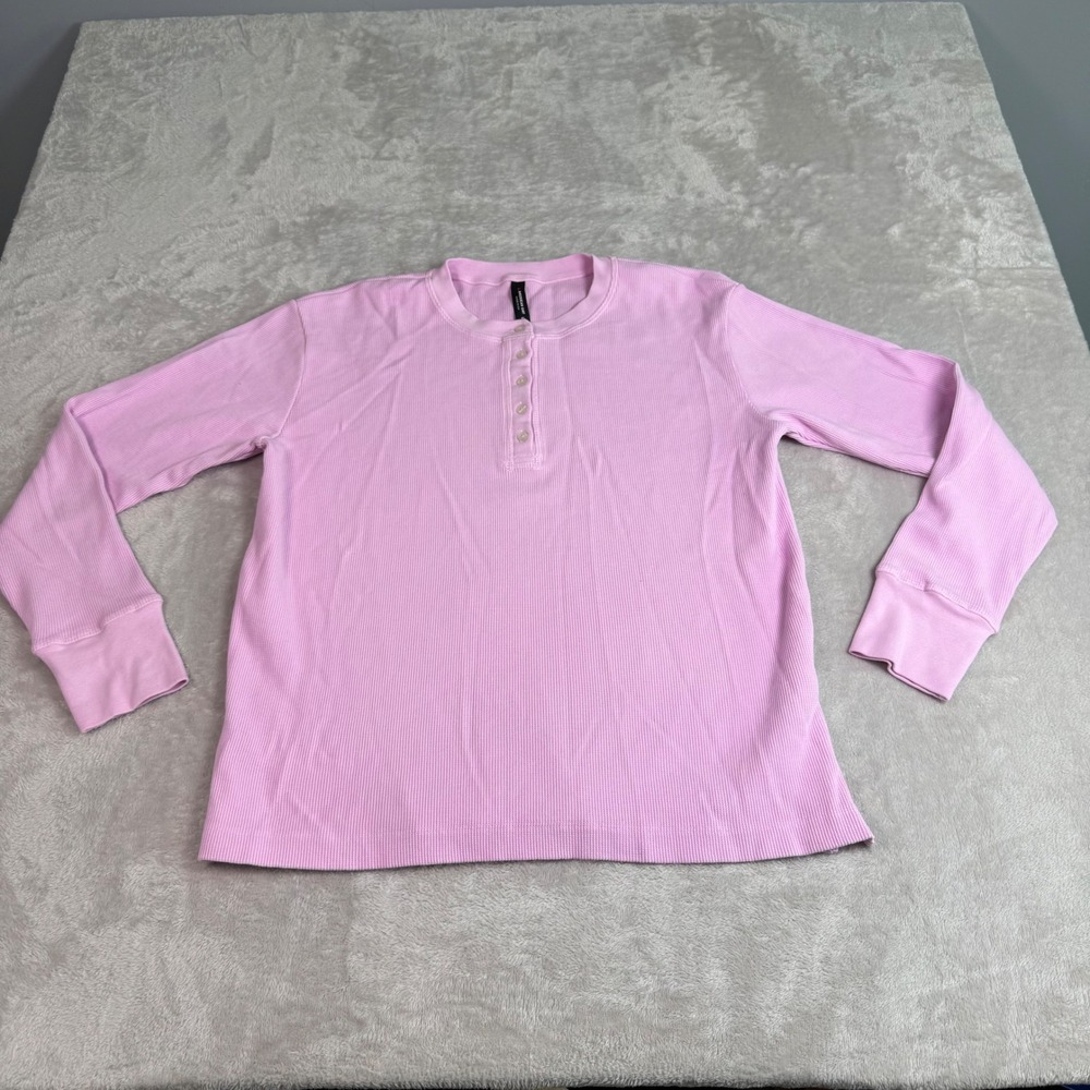 NWOT American Giant Womens Long Sleeve Thermal Henley Top S Pink‎ Made in USA